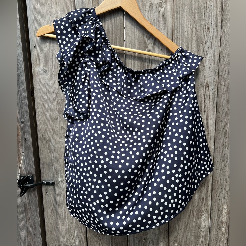 Ann Taylor One Shoulder Polkadot Top